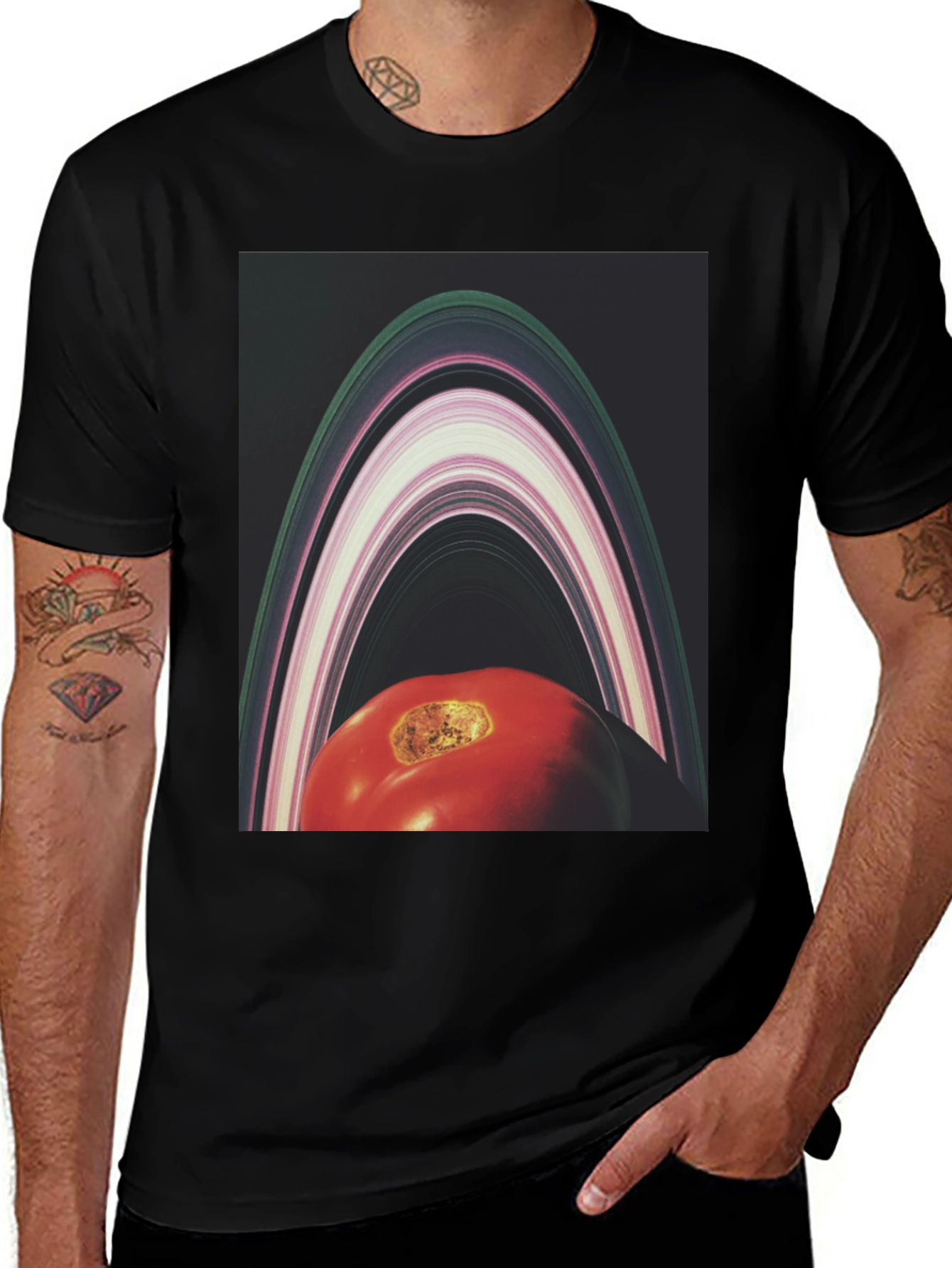 Variant 30 of Saturn Tomato Black T-Shirt - Unique Graphic Tee
