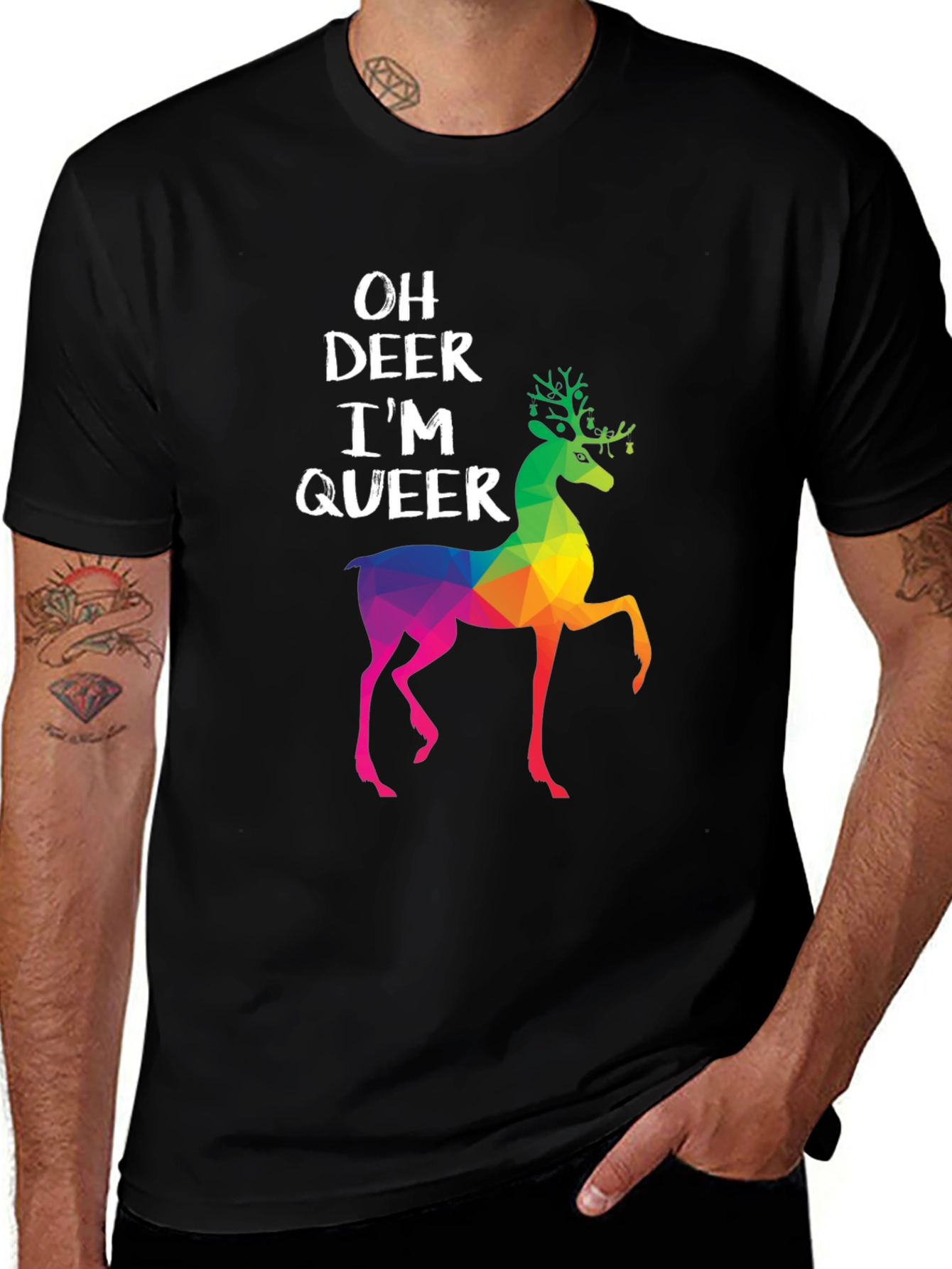 Variant 10 of Oh Deer I'm Queer T-Shirt - Rainbow Deer Graphic