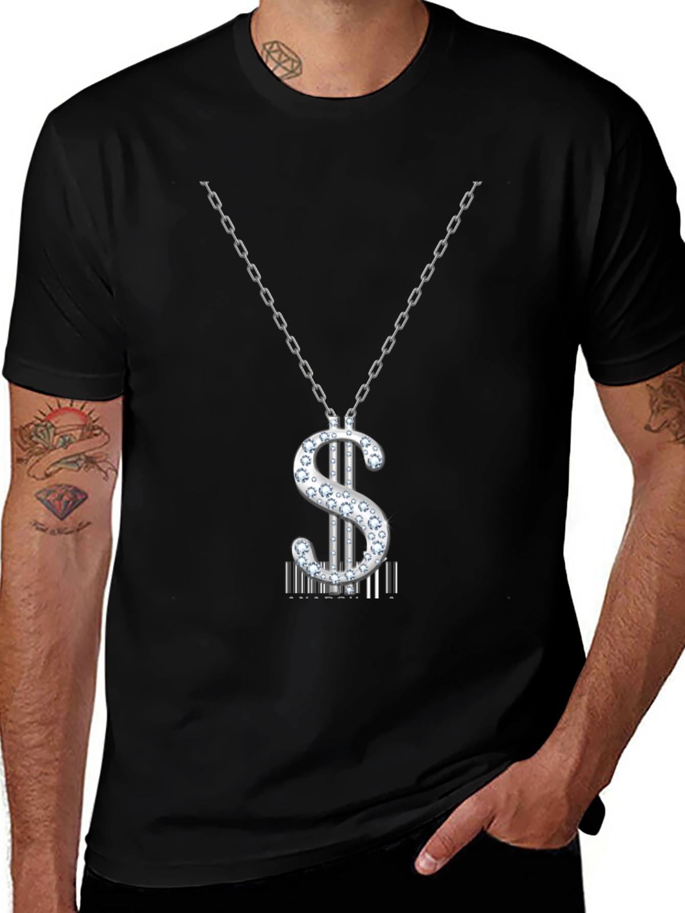 Variant 29 of Dollar Sign Pendant T-Shirt - Black