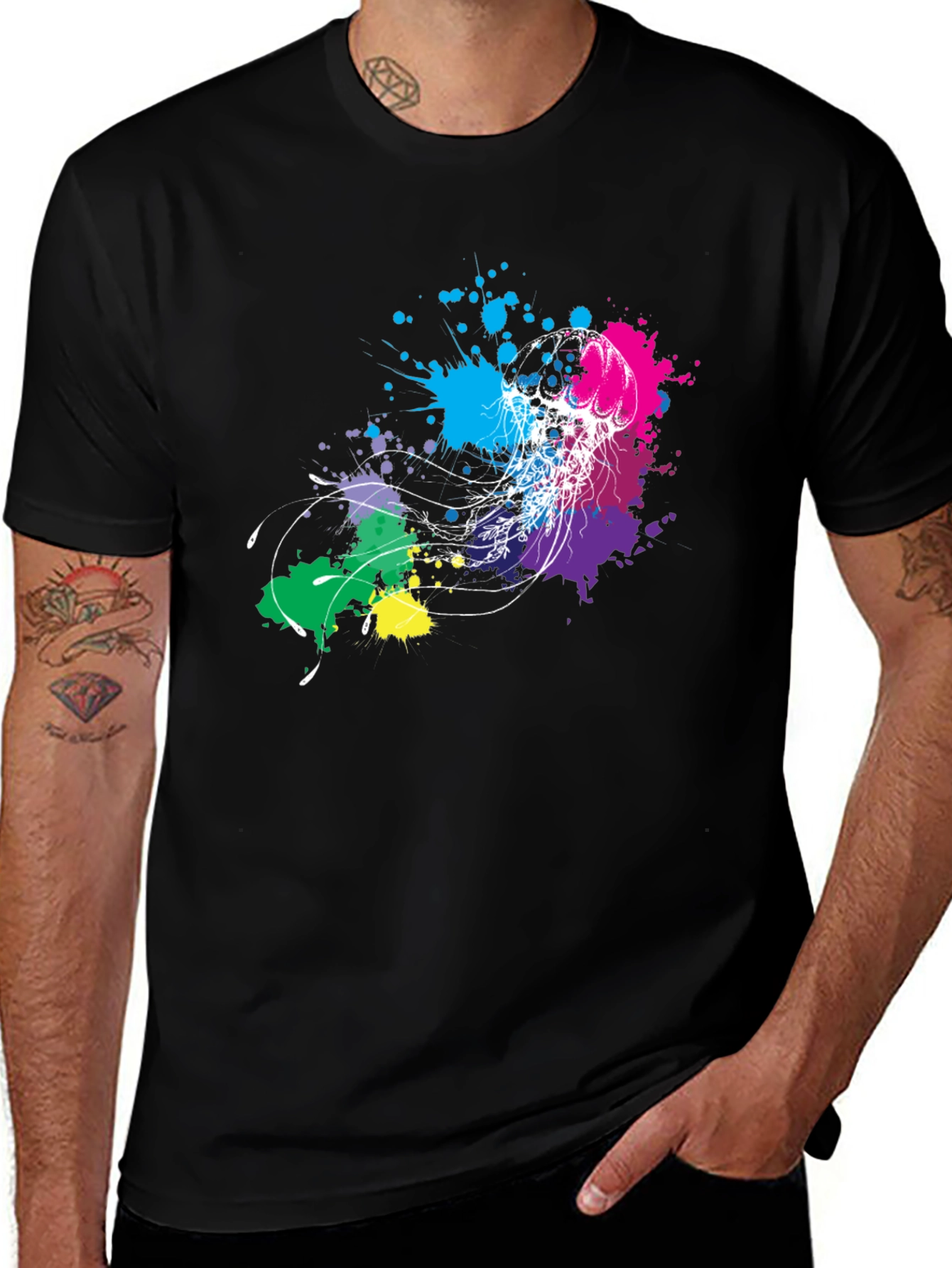 Variant 16 of Jellyfish Paint Splatter Black T-Shirt
