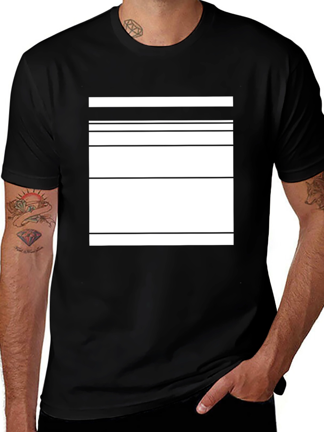 Variant 4 of Abstract Stripe Graphic Print Black Cotton Tee
