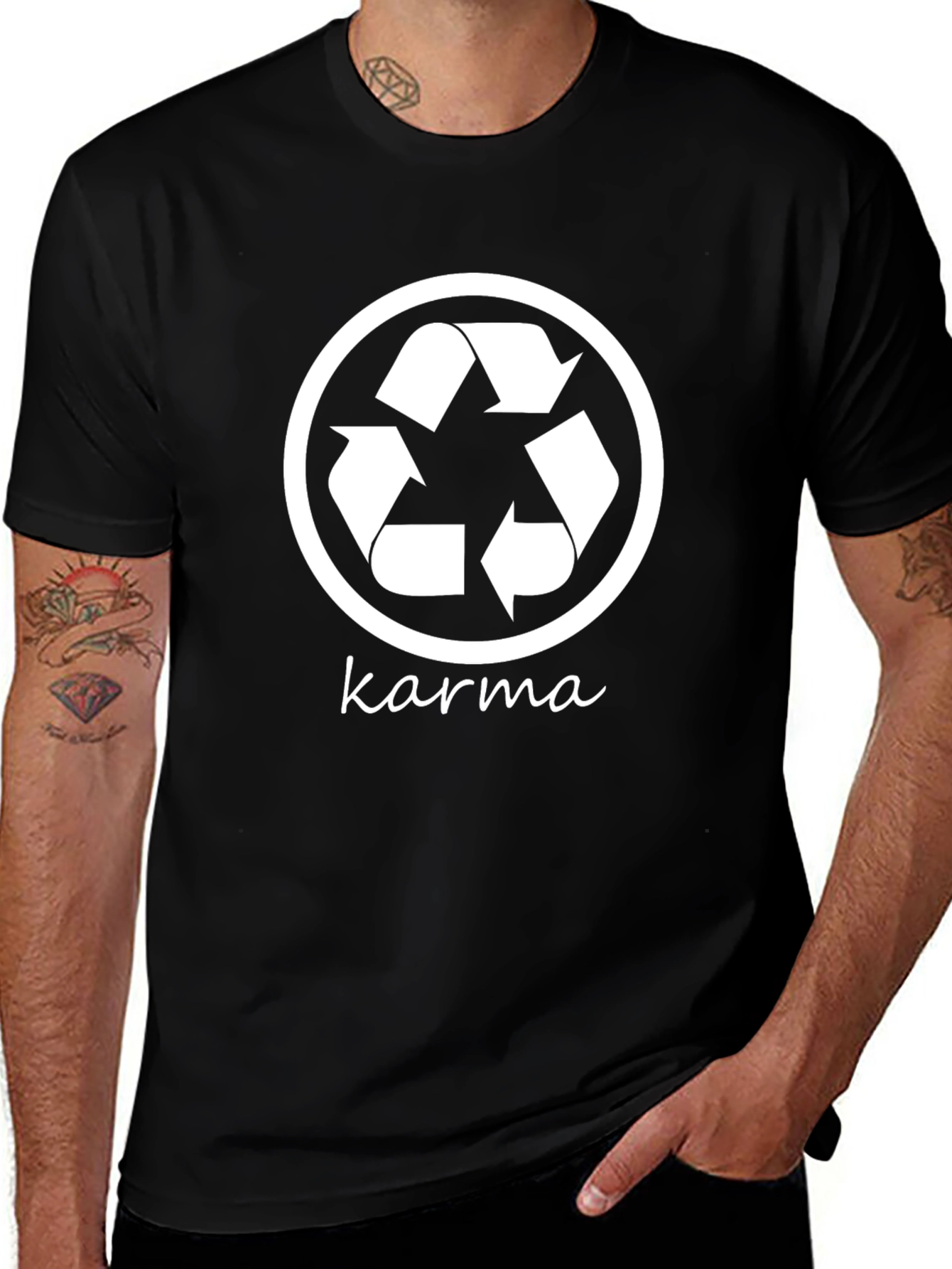 Variant 15 of Karma Recycle Symbol Graphic Tee - Black Cotton T-Shirt