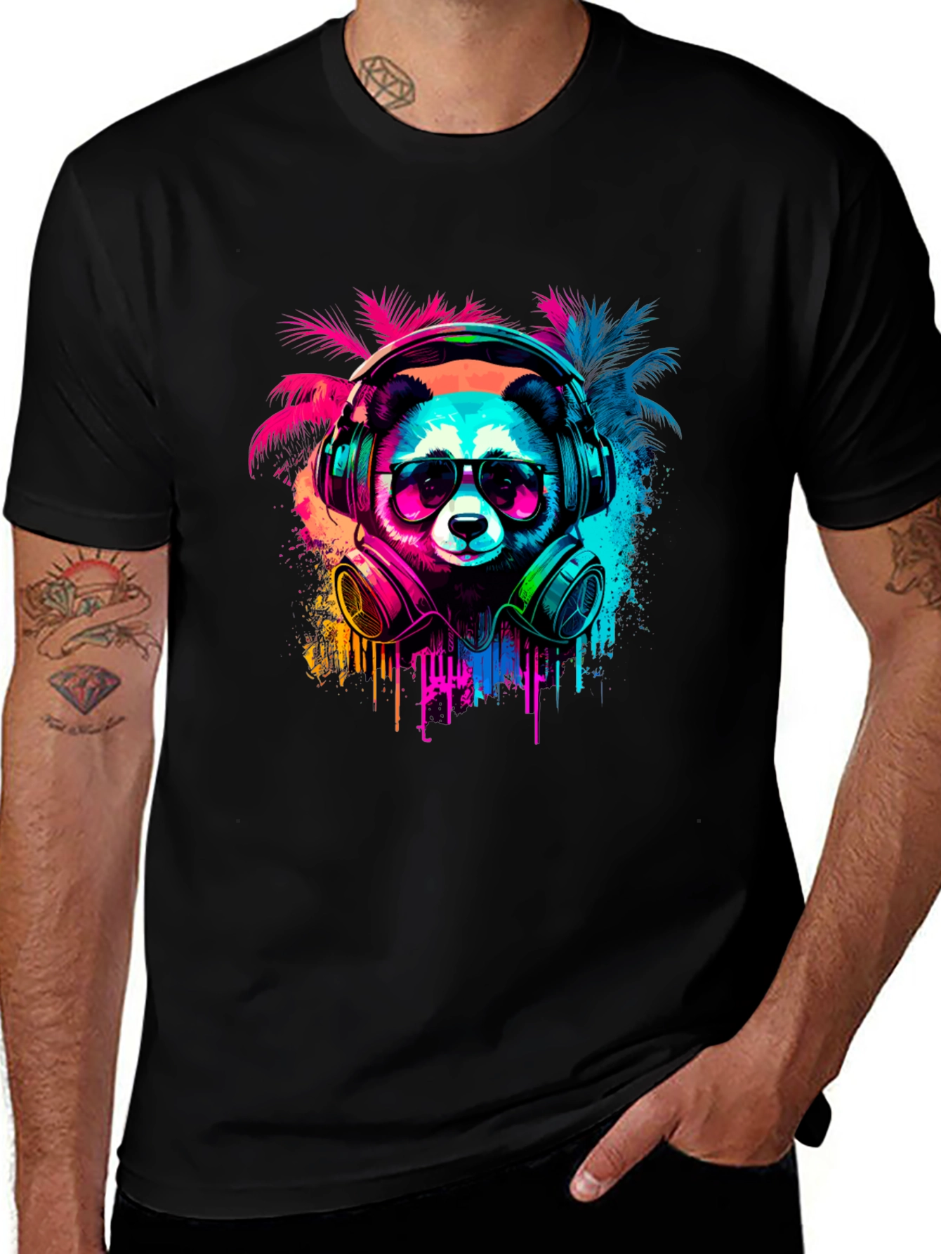 Variant 26 of Neon Panda Headphones Graphic Tee