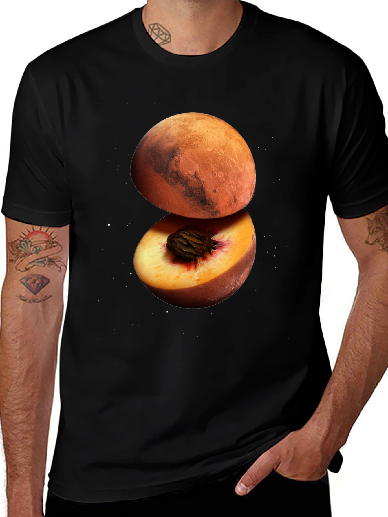 Variant 24 of Mars Peach Graphic Tee - Unique Space Fruit Design