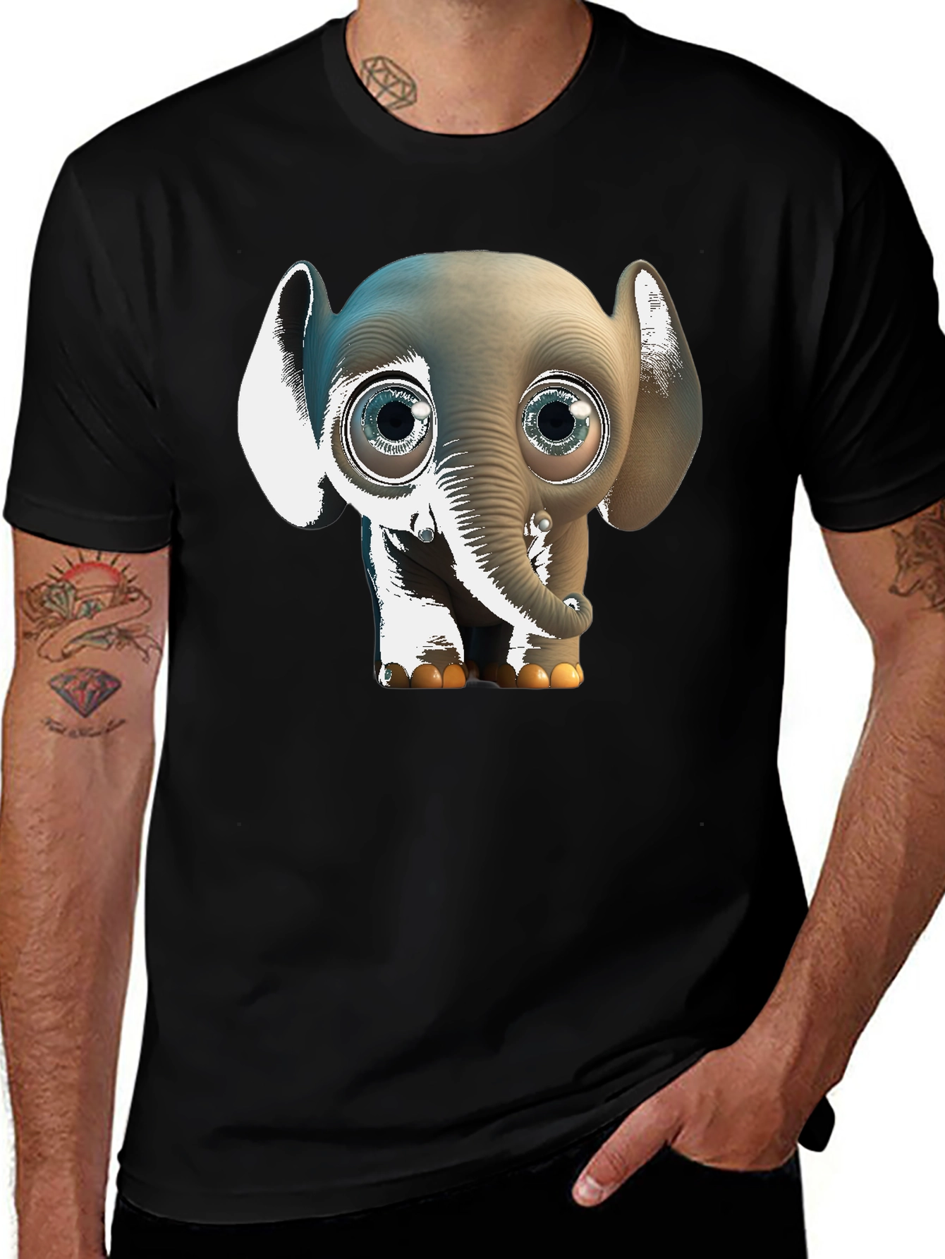 Variant 15 of Cute Cartoon Elephant Graphic Tee - Black Cotton Comfort