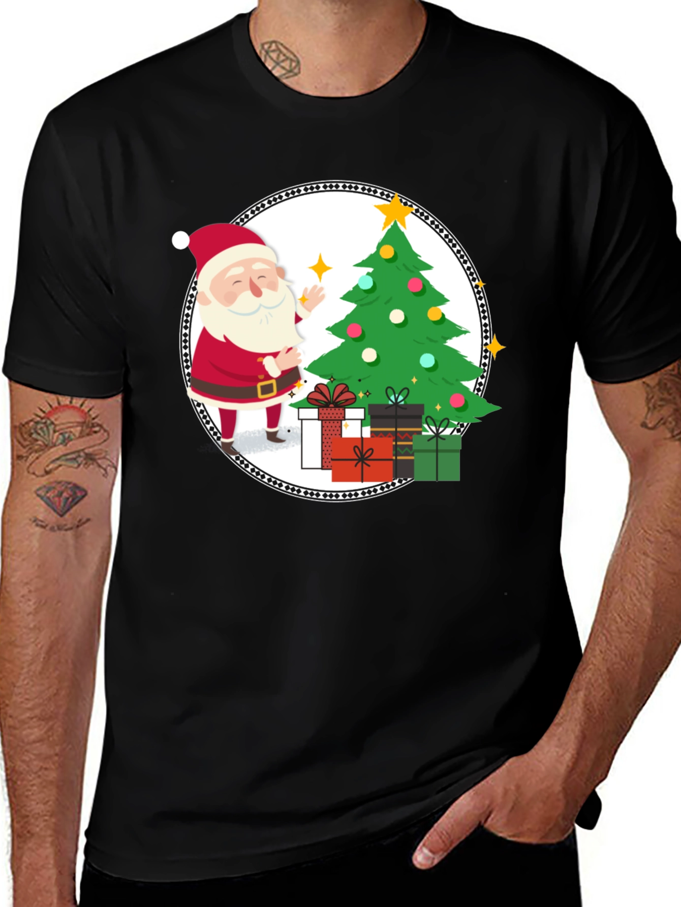 Festive Santa Christmas Tree Graphic Tee
