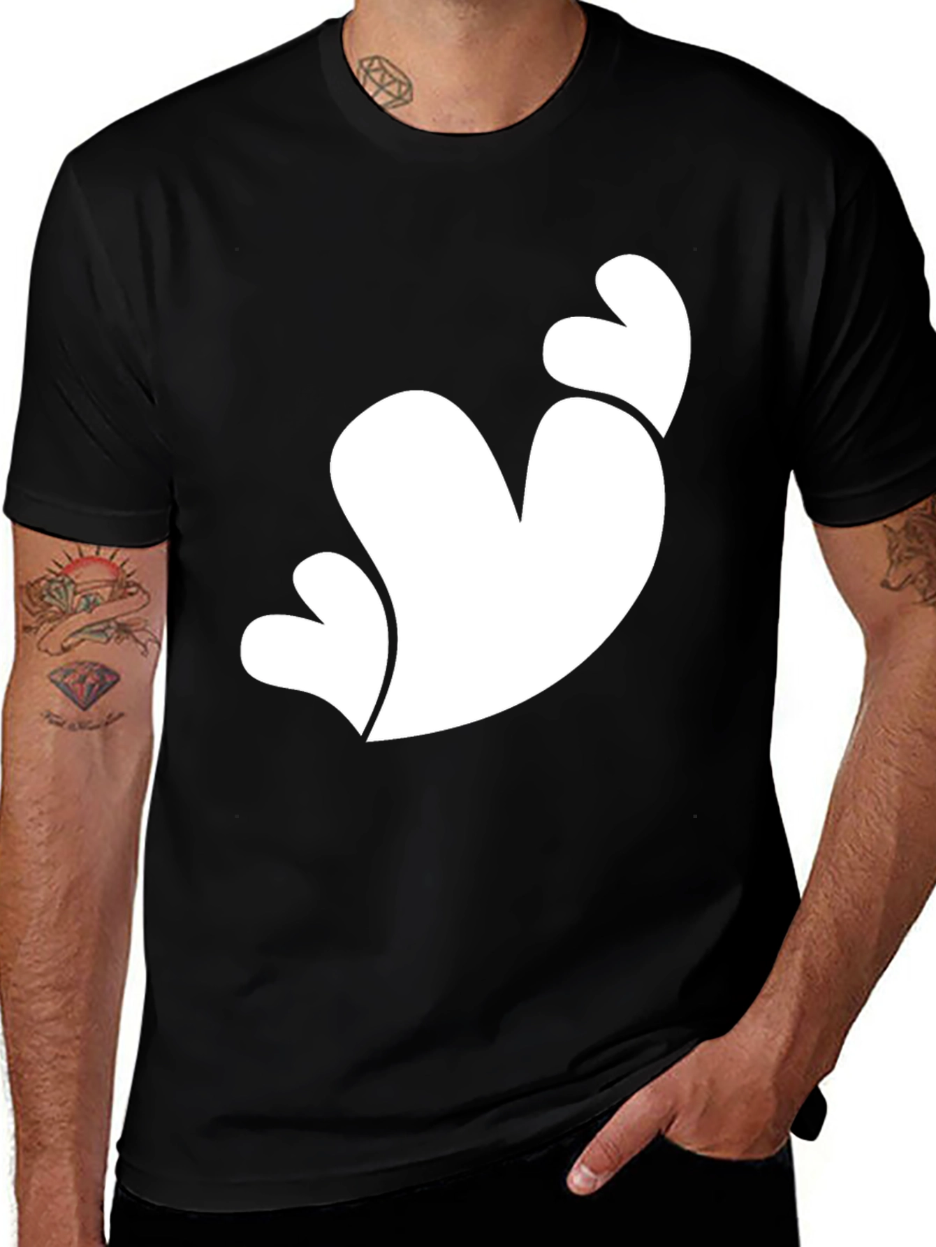 Variant 19 of Black T-Shirt with White Heart Graphic