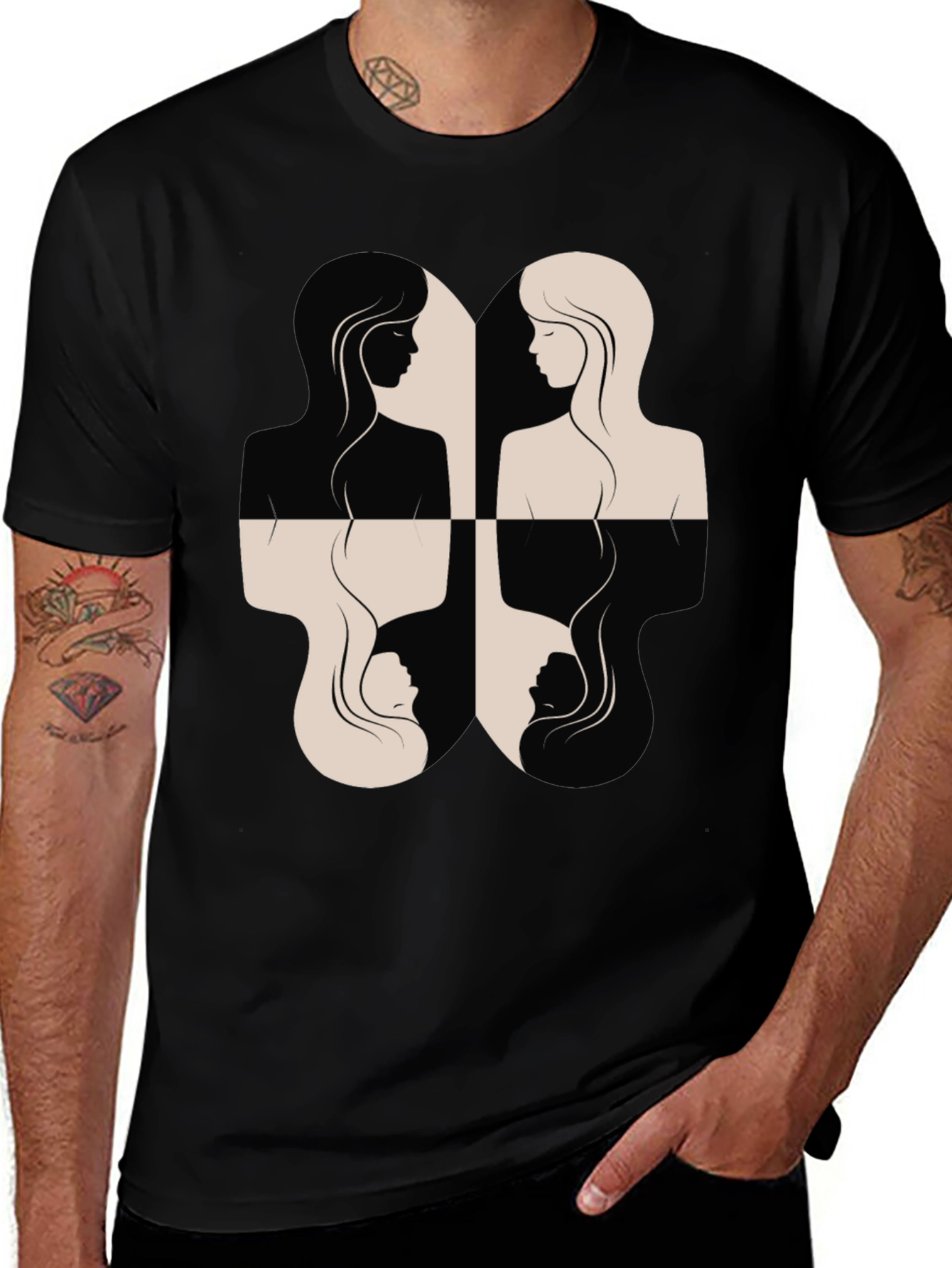 Variant 24 of Yin Yang Women's Silhouette Graphic Tee - Black