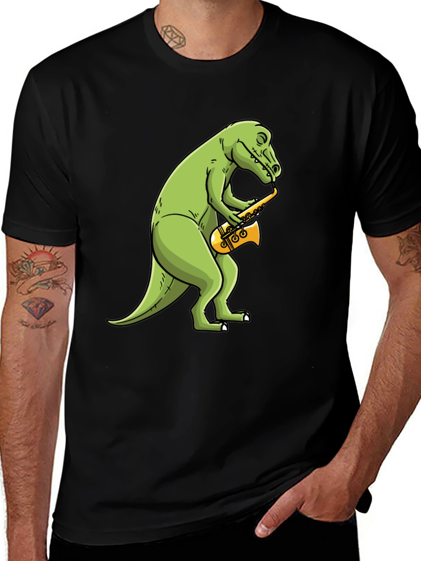 Variant 25 of Dino Sax T-Shirt - Black Cotton Tee