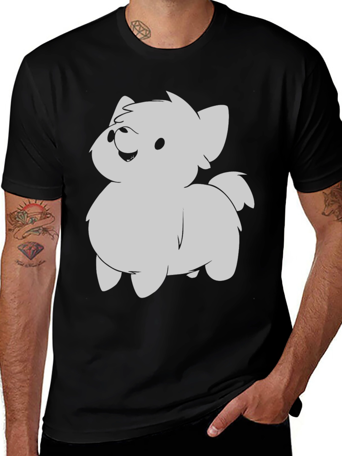 Variant 26 of Cute Cartoon Dog Graphic Tee - Black
