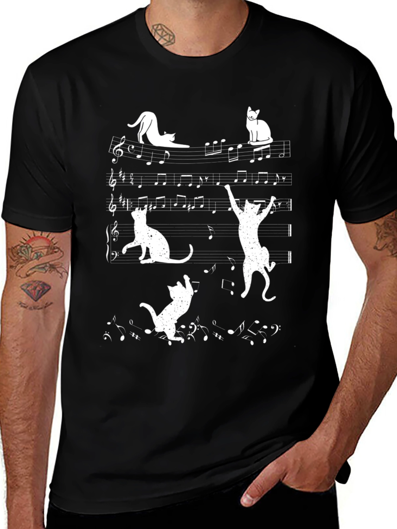 Variant 30 of Cats on Music Staff Black T-Shirt