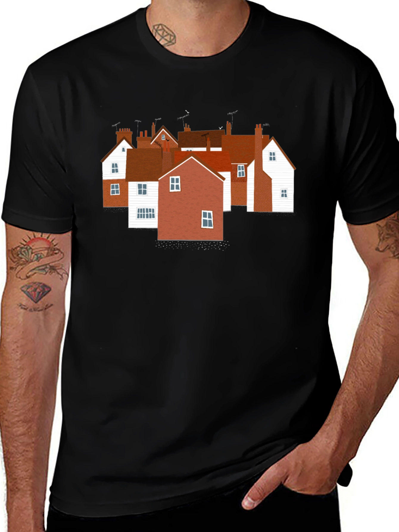 Variant 30 of Quaint Village T-Shirt - Unique House Print