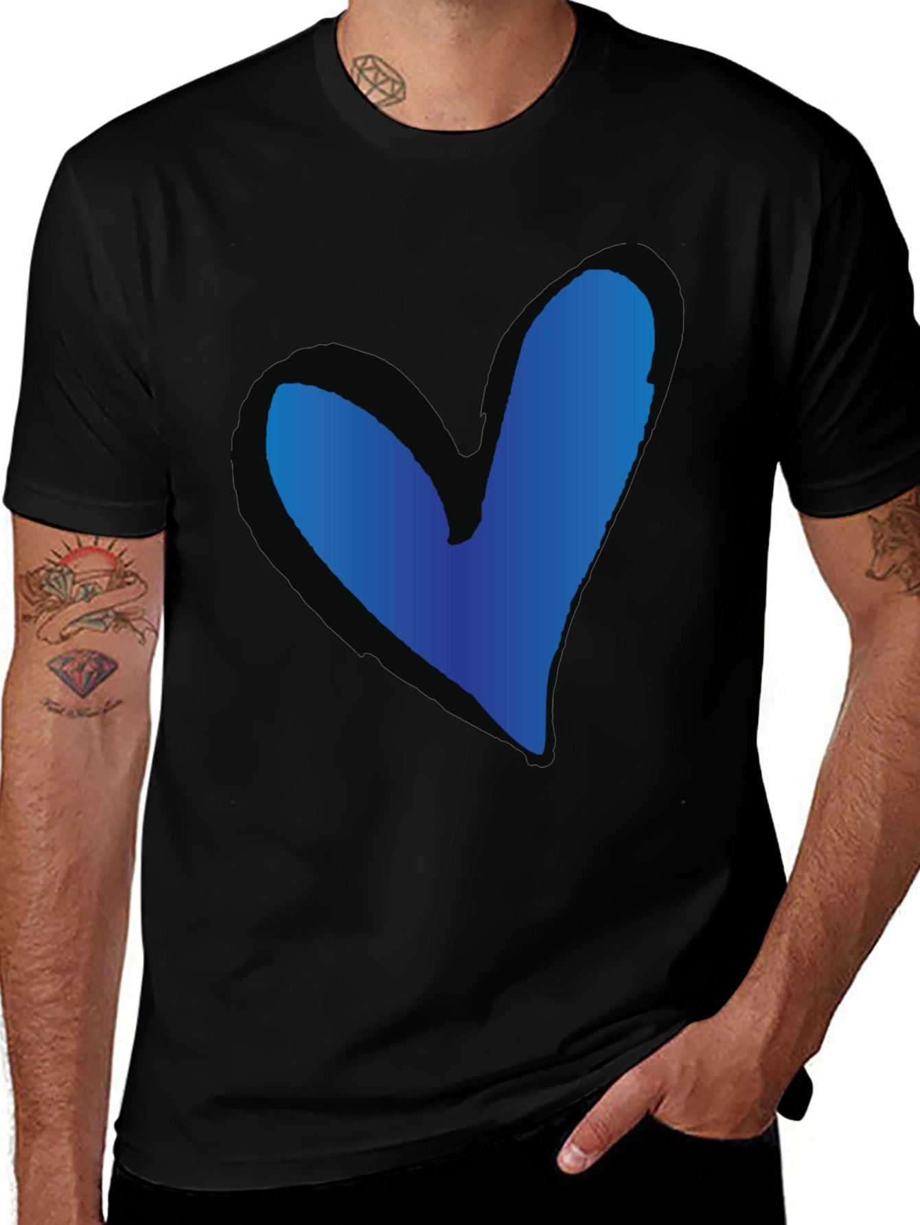 Variant 14 of Blue Heart Graphic Black T-Shirt