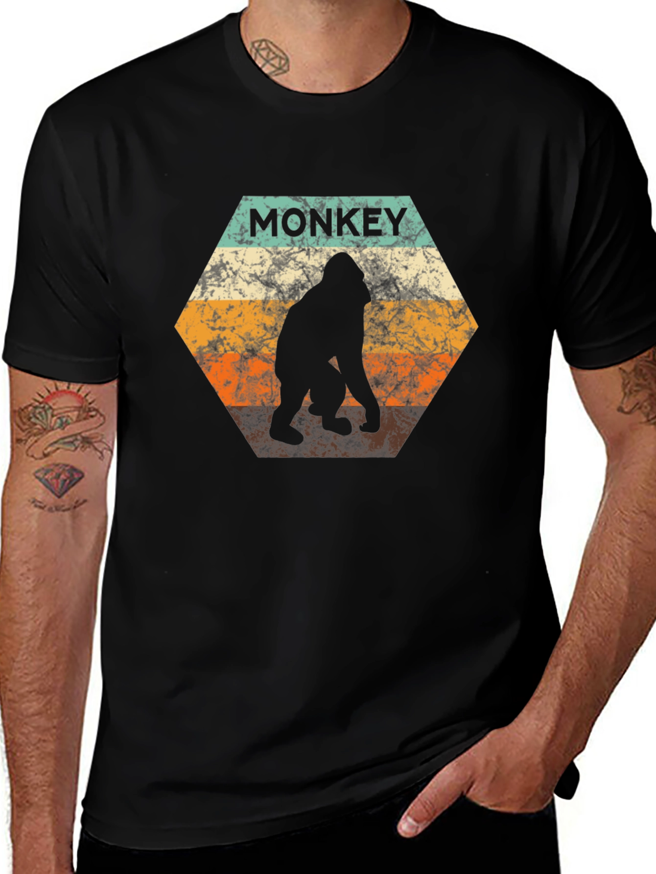 Variant 22 of Retro Monkey Graphic Tee - Black Cotton Blend