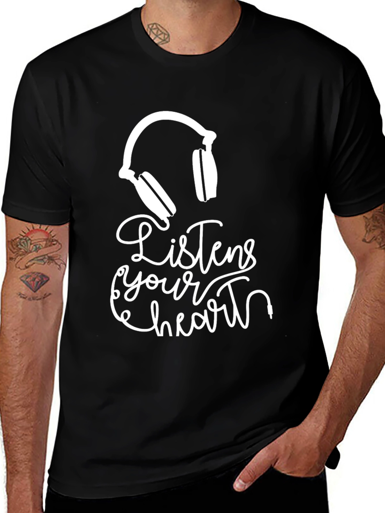 Variant 5 of Listen to Your Heart Graphic Tee - Black