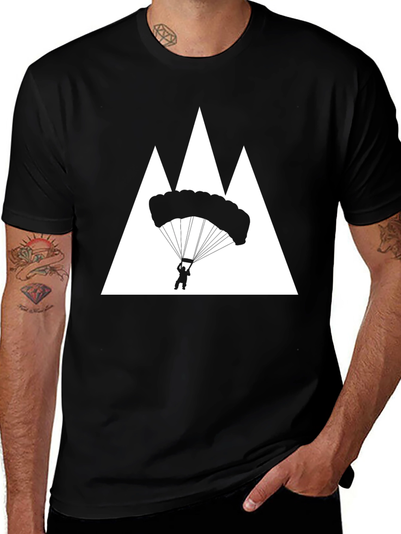 Variant 20 of Parachute Mountain Graphic Tee - Black Cotton T-Shirt