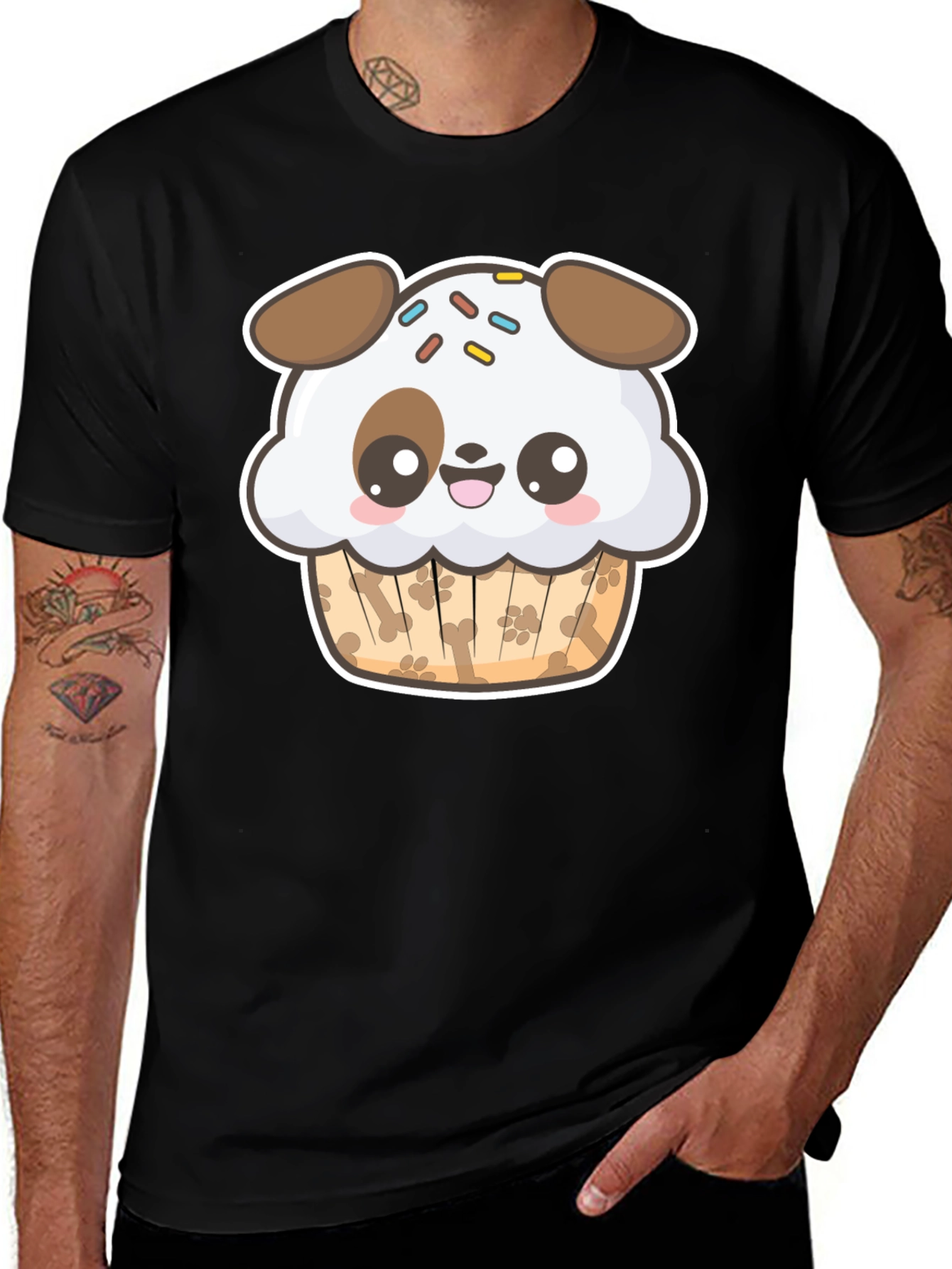 Variant 28 of Cute Dog Cupcake Graphic Black T-Shirt