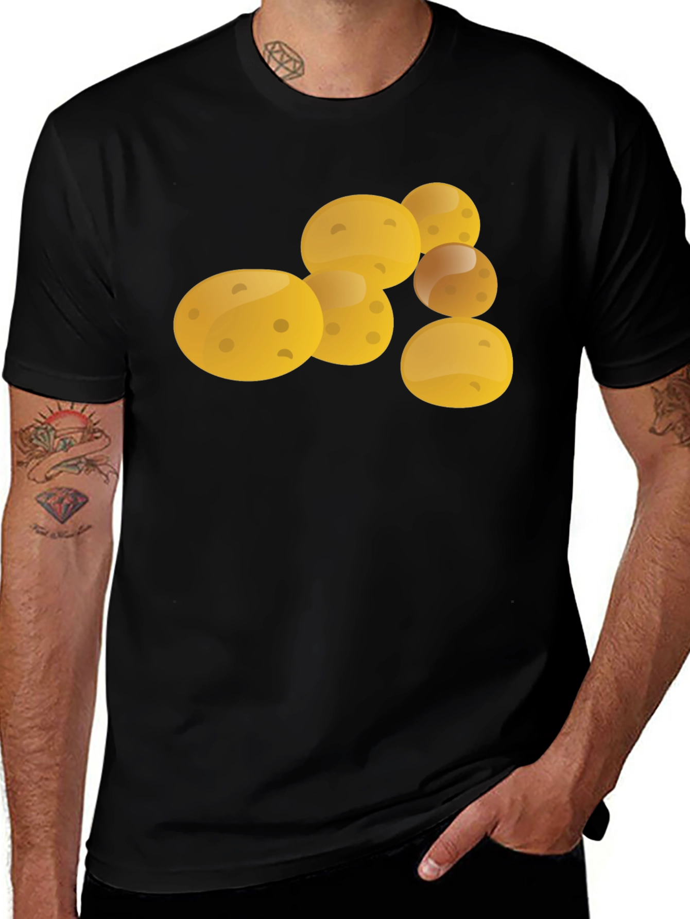 Variant 10 of Potato Print Black T-Shirt - Novelty Food Tee