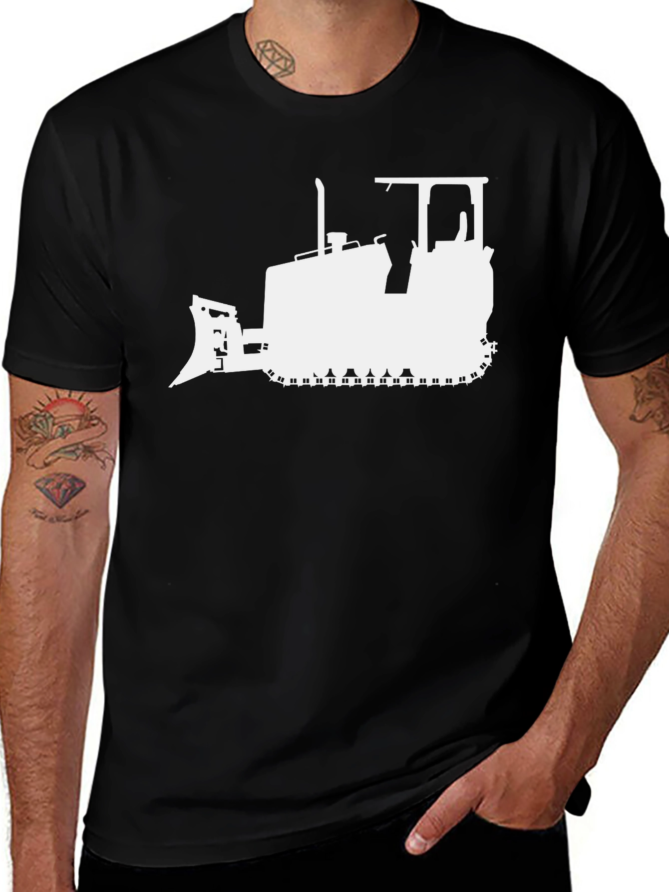 Bulldozer Silhouette Graphic Tee - Black