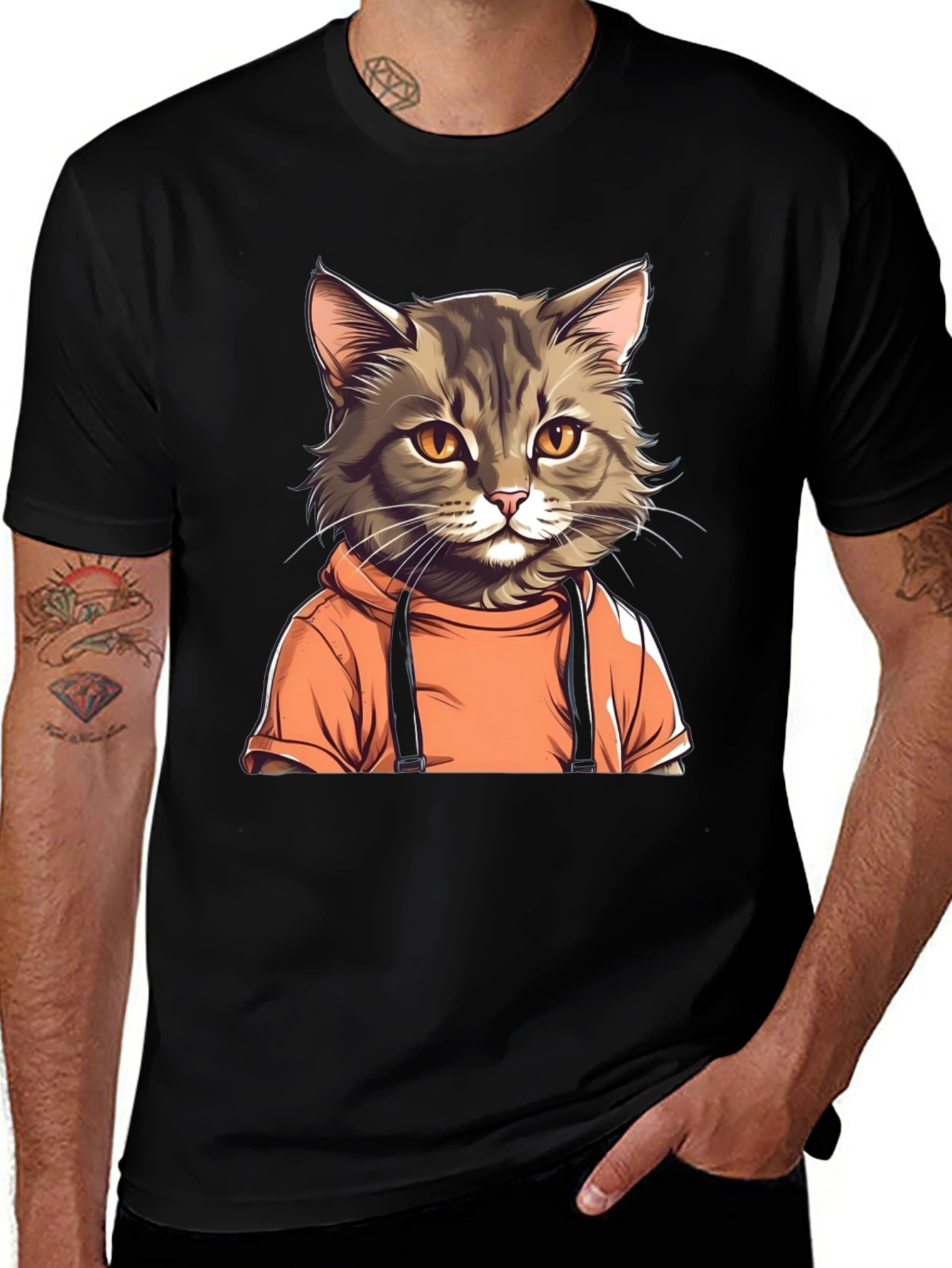 Variant 29 of Cat in Hoodie Black T-Shirt