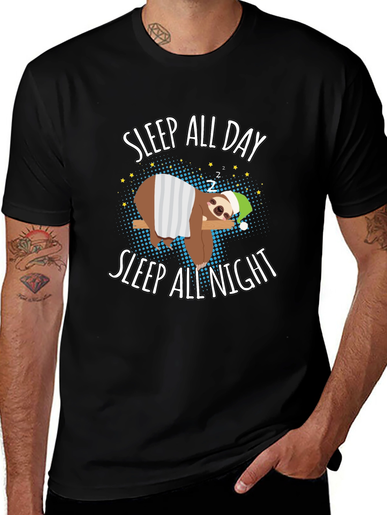 Black Sleep All Day Sloth Graphic T-Shirt main image