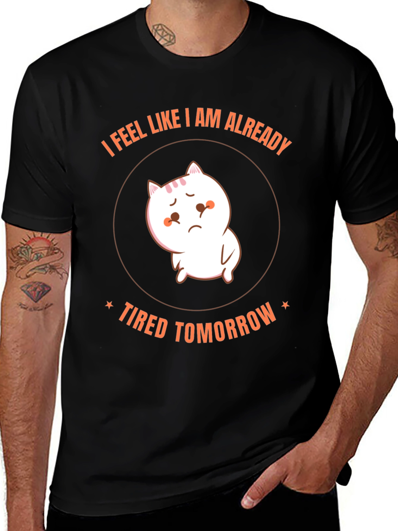 Variant 16 of Funny Tired Cat Graphic T-Shirt