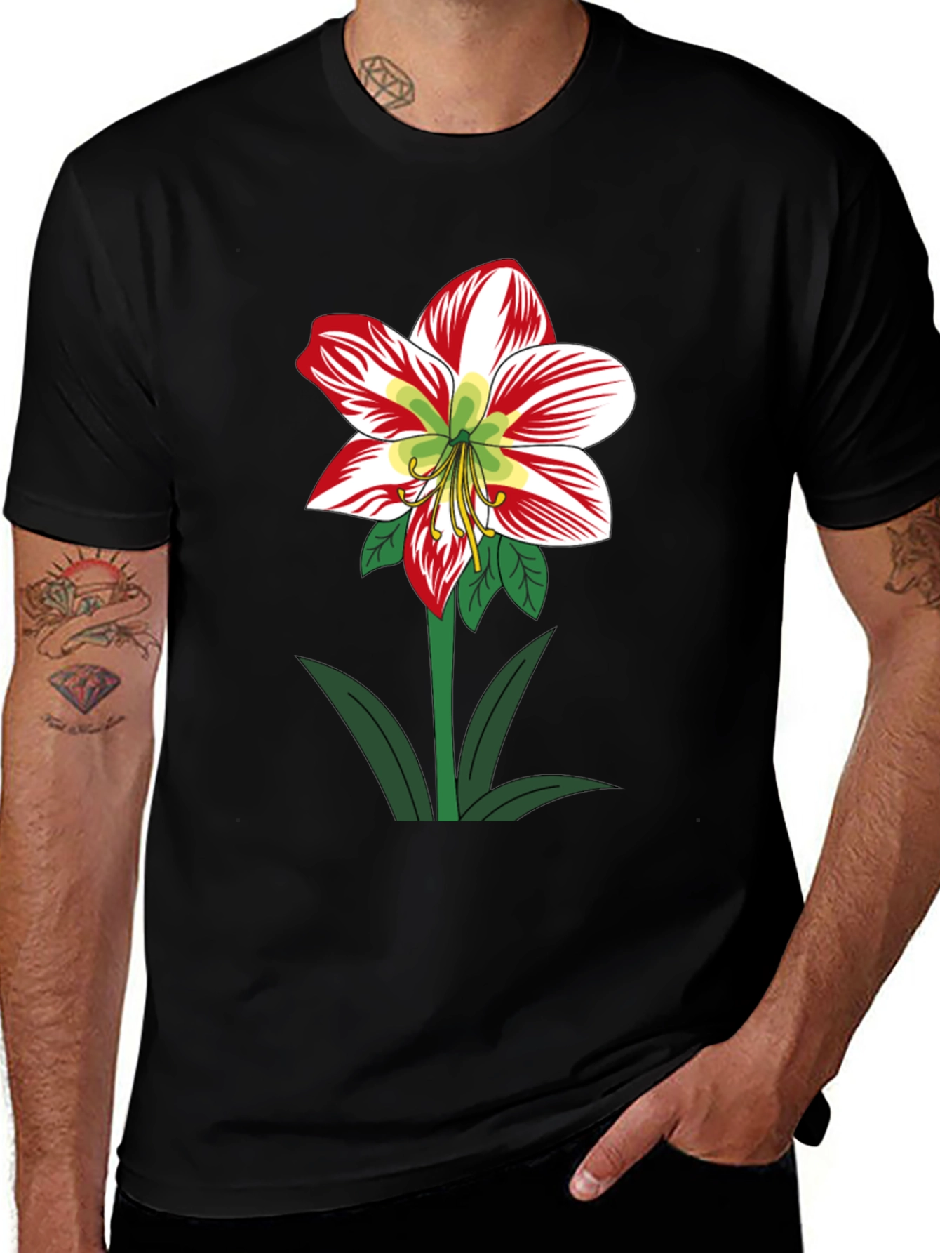 Floral Graphic Tee - Red Striped Flower Design