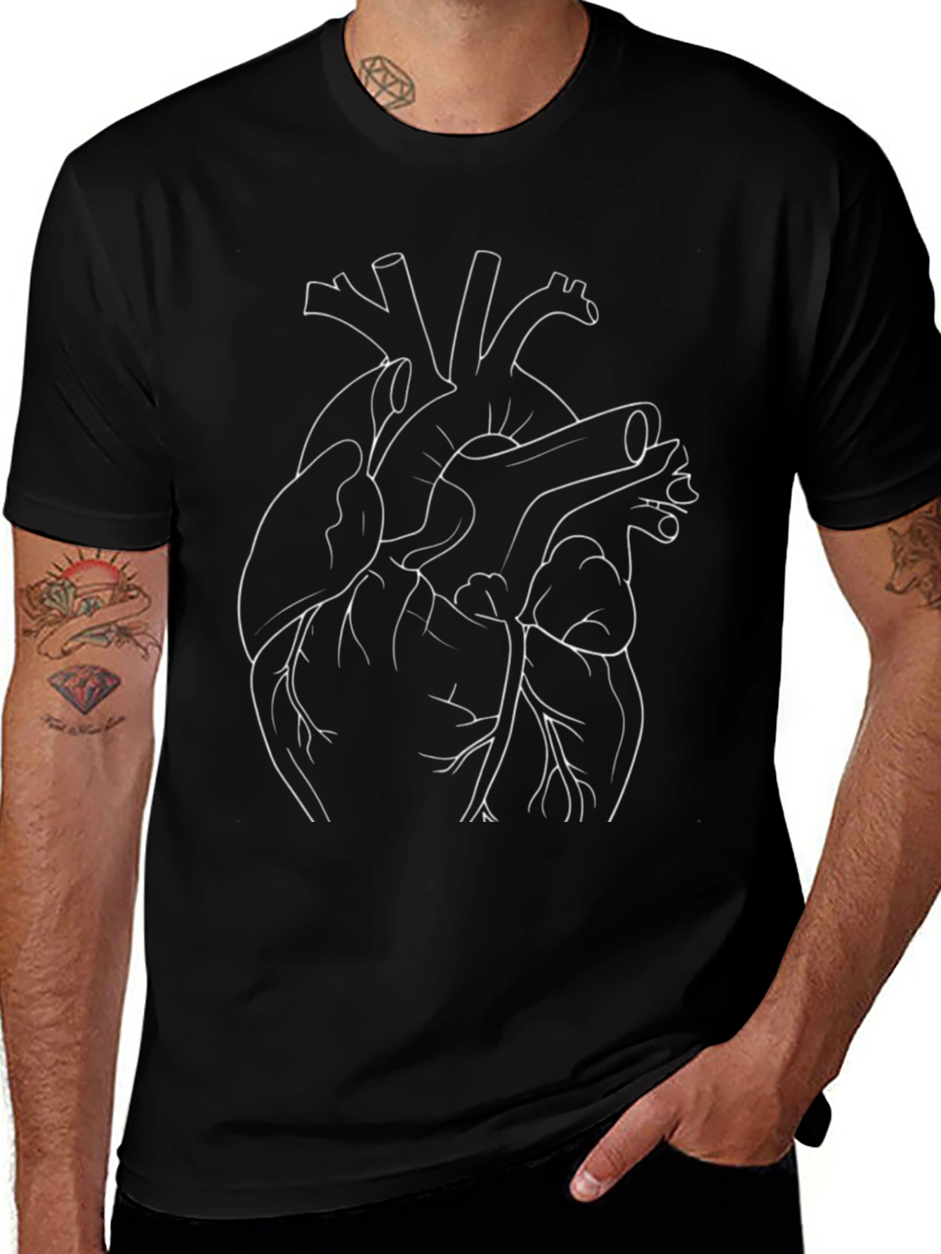 Black Anatomical Heart Outline Graphic T-Shirt main image
