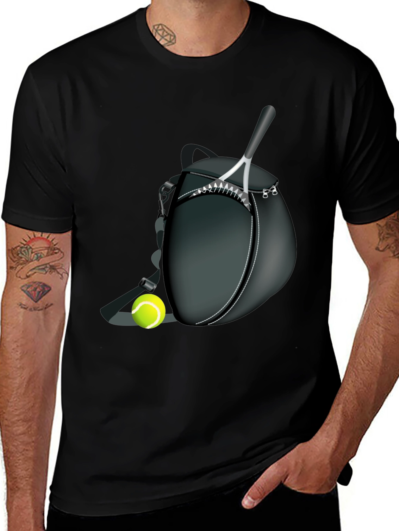 Variant 6 of Tennis Racket & Ball Graphic Tee - Sporty Casual Style
