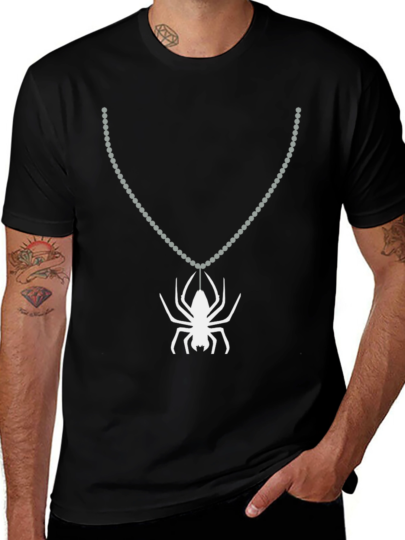 Variant 30 of Spider Necklace Graphic Tee - Creepy Cool Style