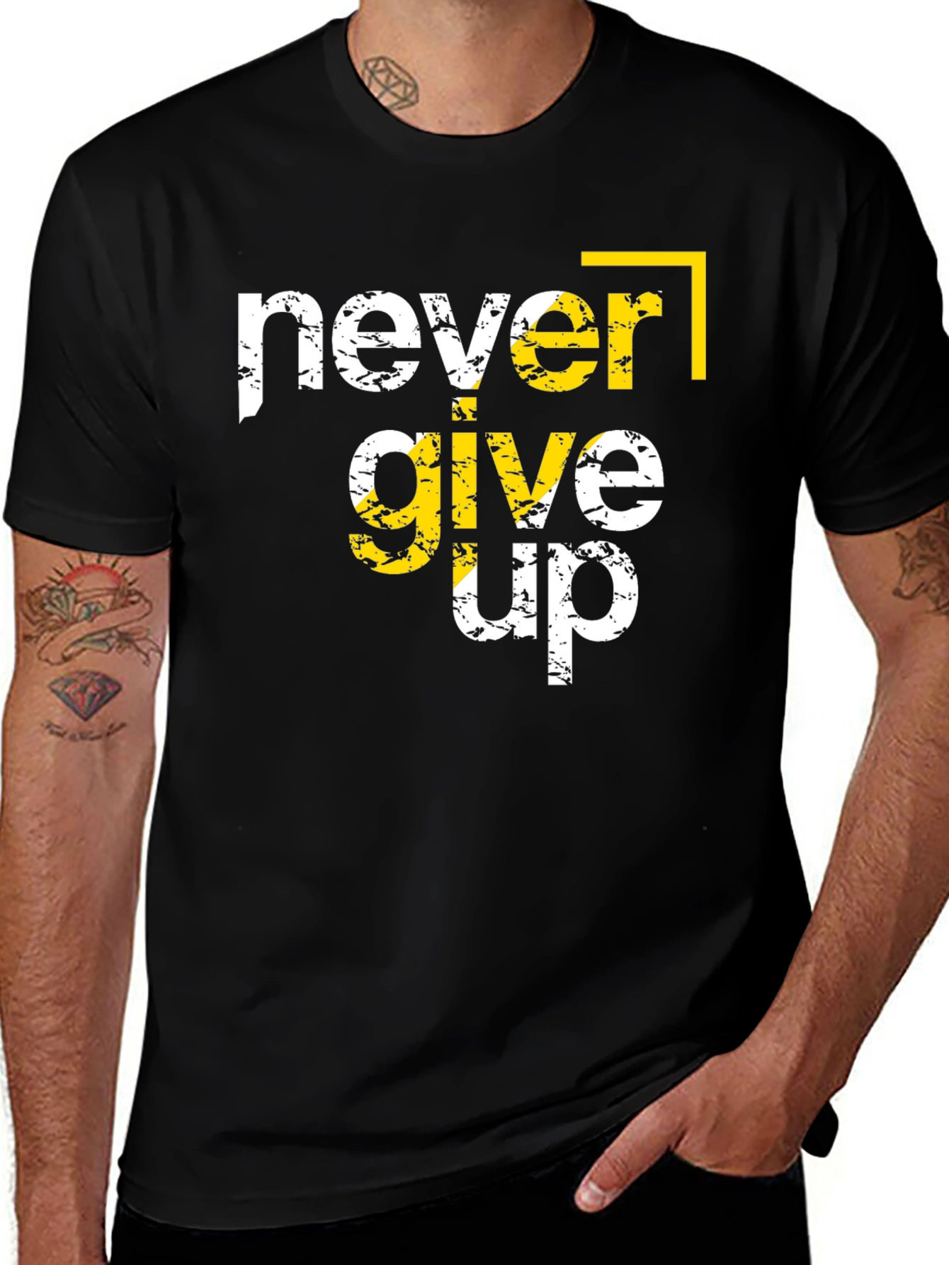 Variant 24 of Never Give Up Graphic Tee - Black Cotton T-Shirt
