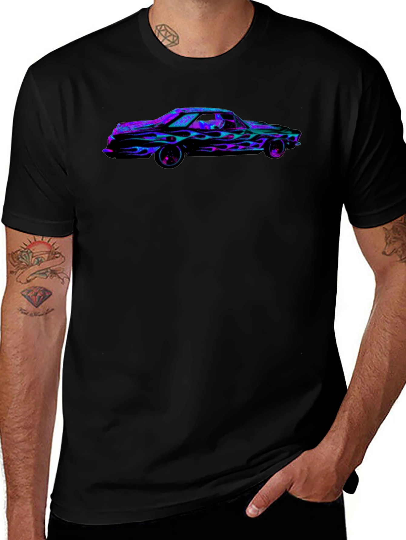 Variant 9 of Flaming Car Graphic Tee - Bold Black T-Shirt