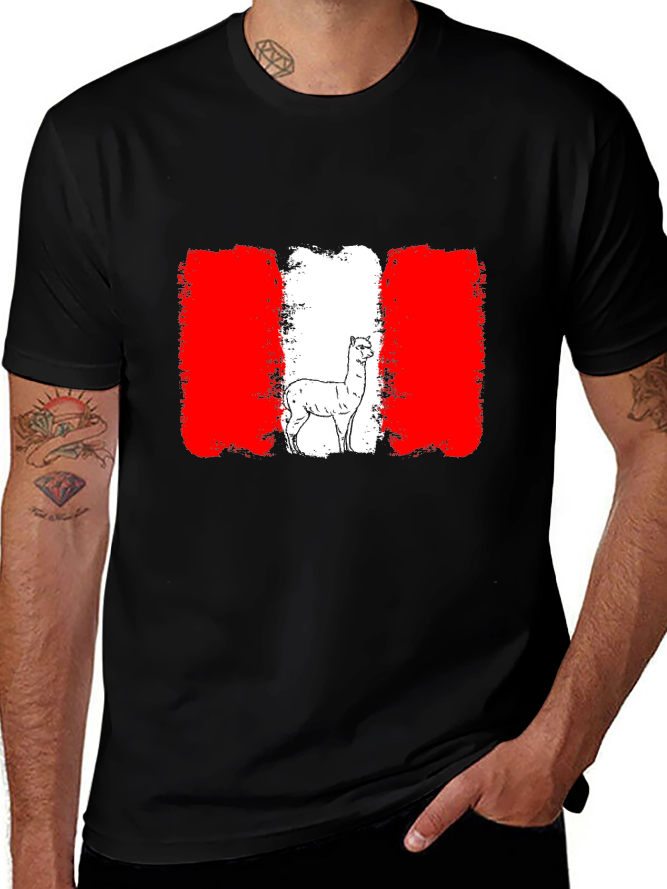 Peru Flag Alpaca Black T-Shirt