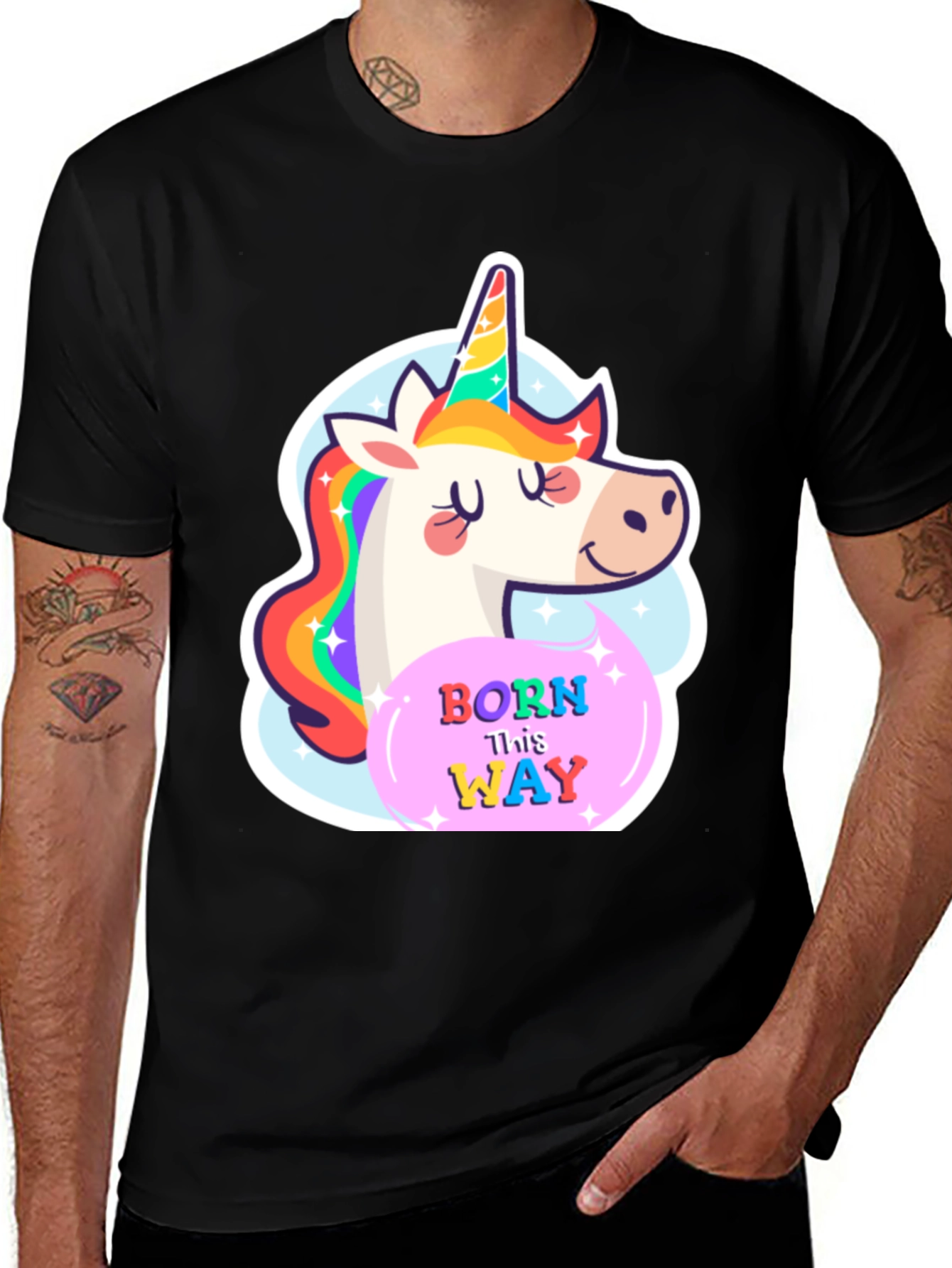 Black Unicorn Born This Way Black T-Shirt main image