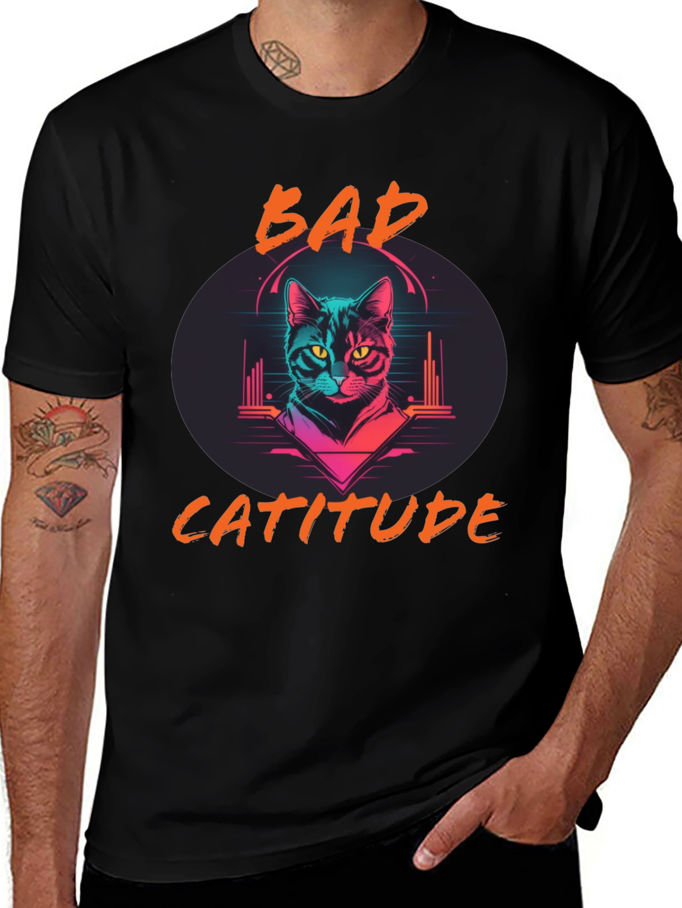 Variant 27 of Bad Catitude Graphic Tee - Cool Cat Lover T-Shirt