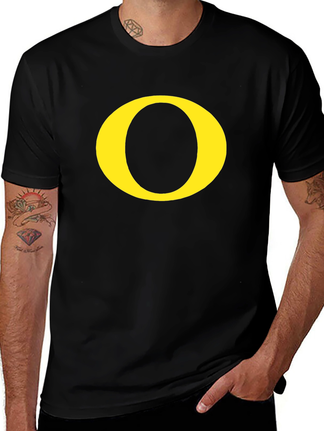 Variant 14 of Black T-Shirt with Yellow 'O' Graphic