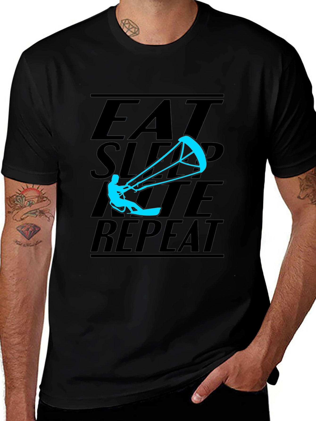 Variant 9 of Eat Sleep Kite Repeat Black Graphic Tee