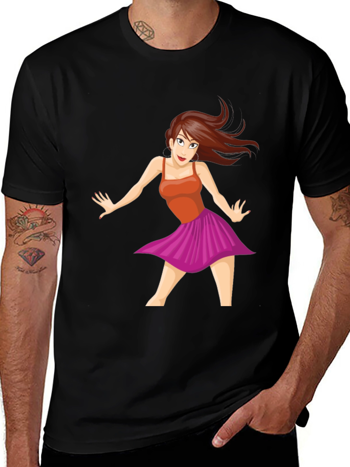 Variant 6 of Cartoon Dancer Graphic Tee - Black Casual T-Shirt