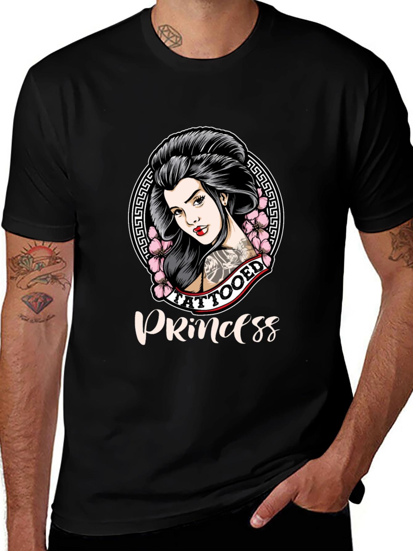 Variant 25 of Tattooed Princess Graphic Tee - Black Cotton Shirt