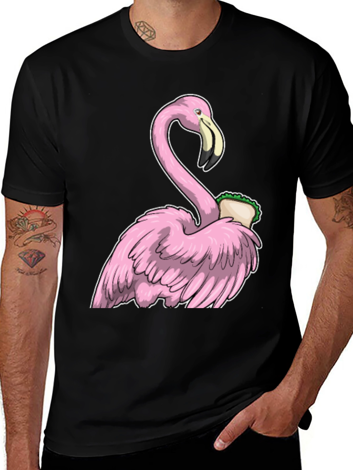 Variant 27 of Flamingo Holding Sandwich Graphic T-Shirt