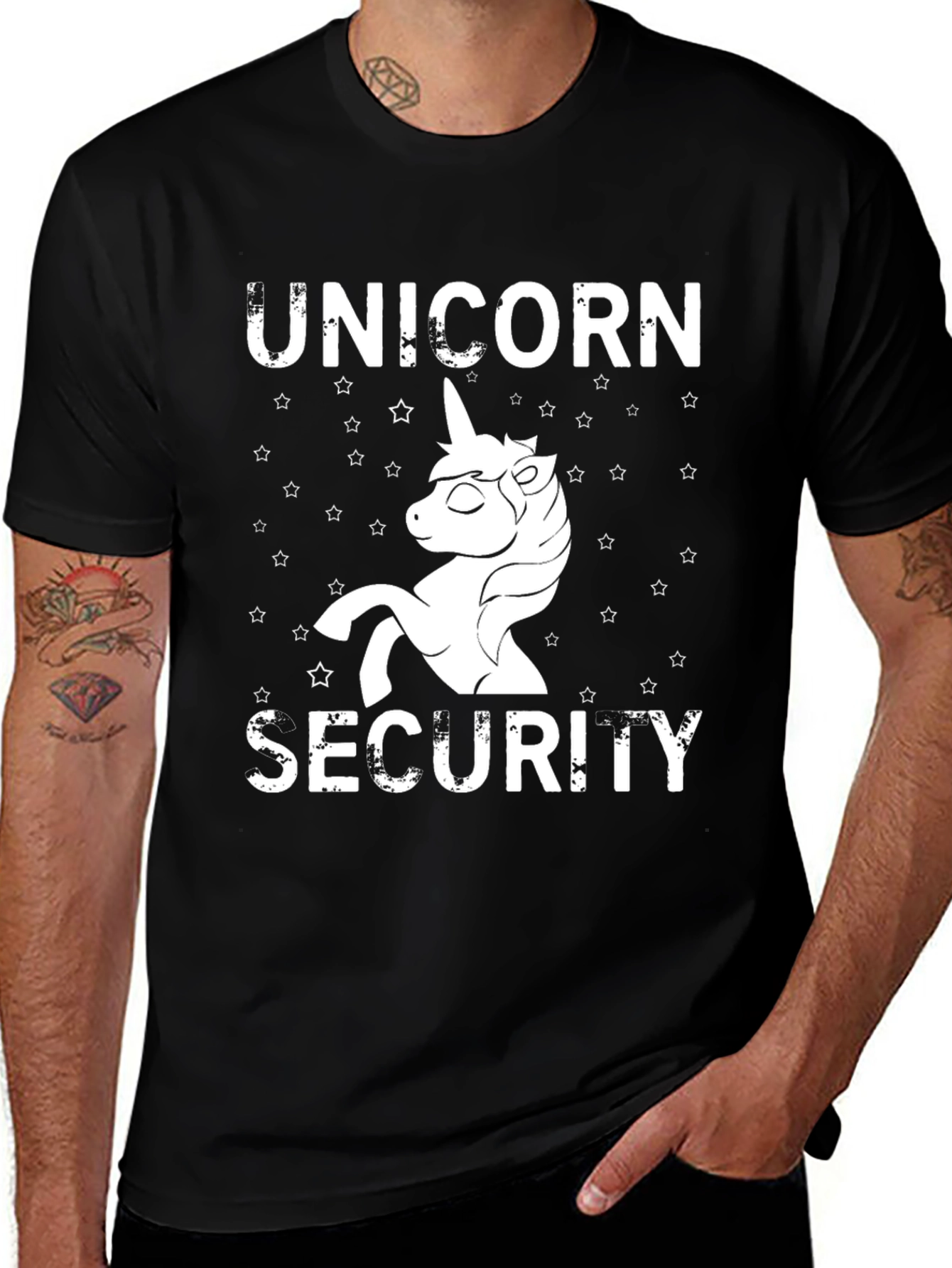 Variant 9 of Unicorn Security Graphic Tee - Black Cotton T-Shirt