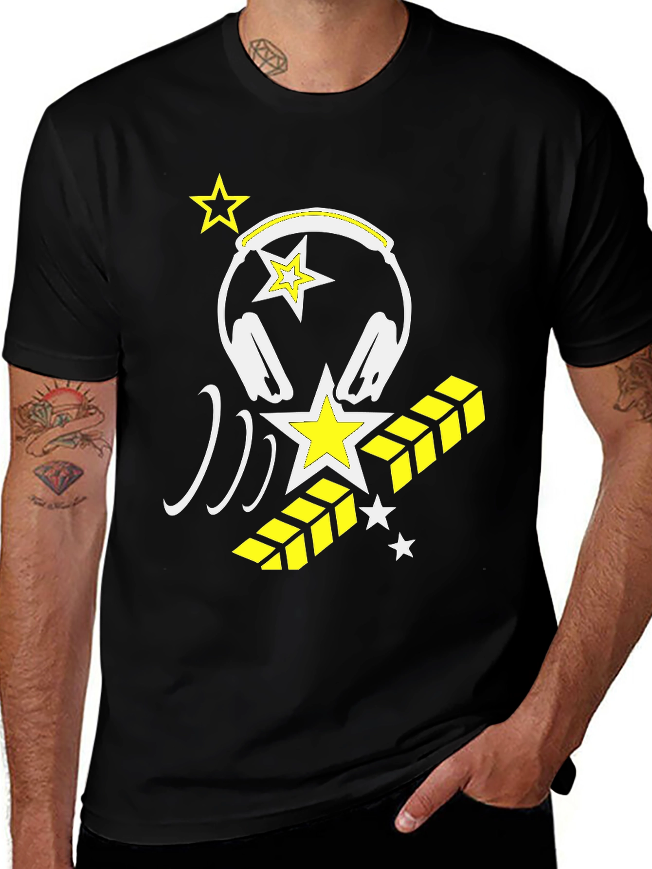 Variant 15 of Cool Graphic Tee: Headphones & Star Design