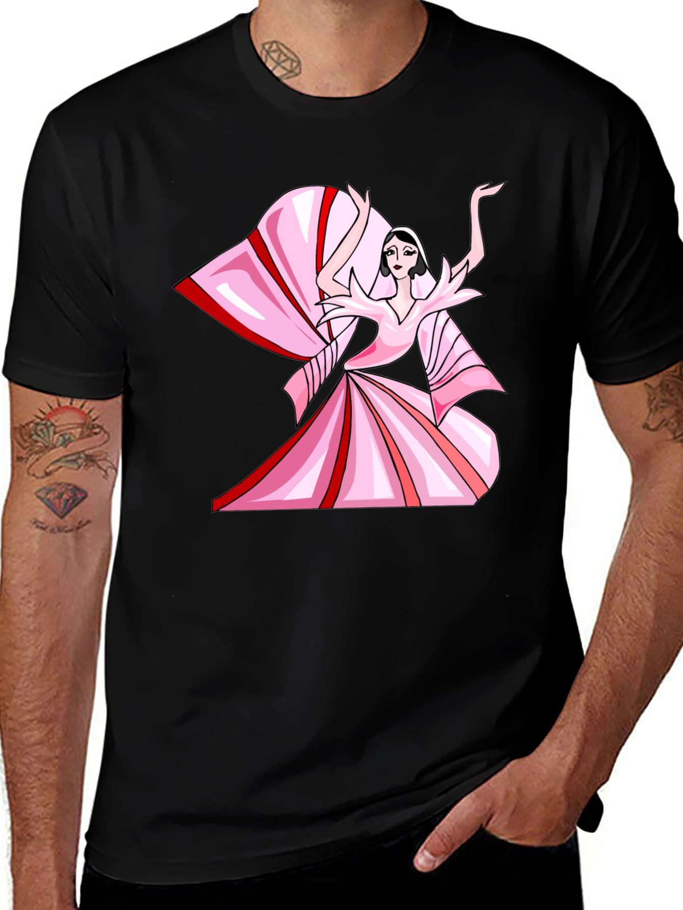 Variant 3 of Art Deco Dancer Graphic Tee - Stylish Black T-Shirt