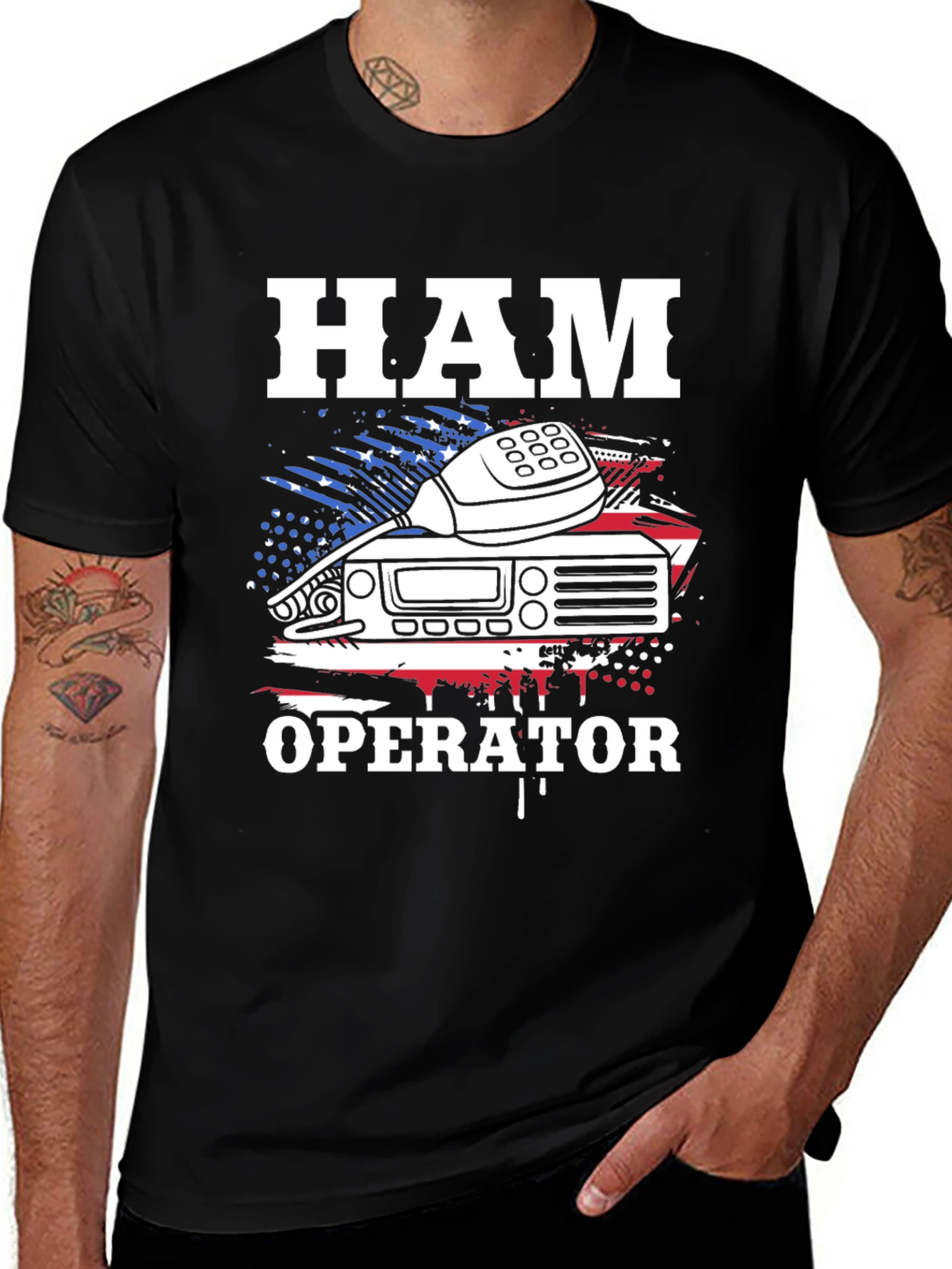 HAM Operator T-Shirt - Amateur Radio USA Flag Tee