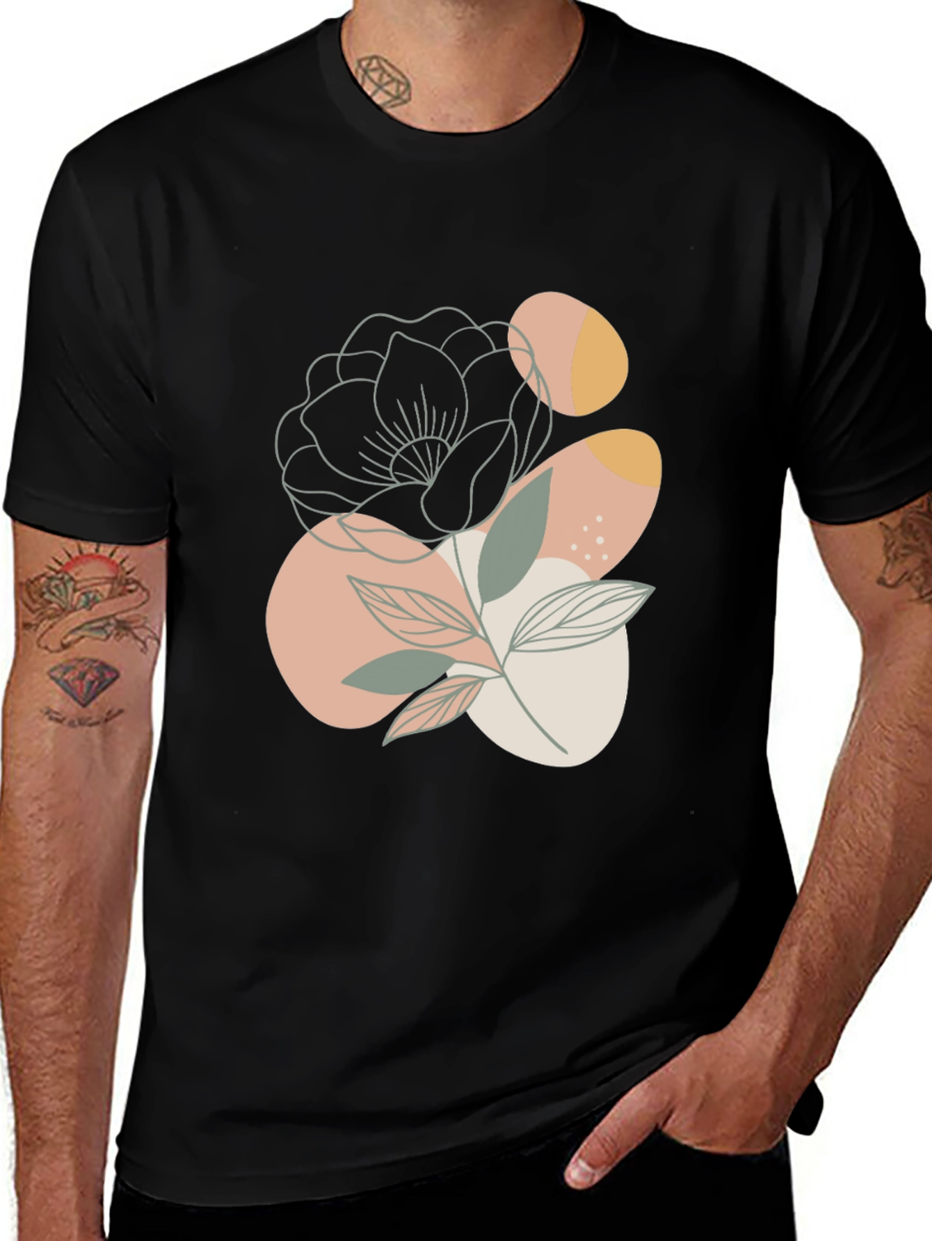Variant 11 of Abstract Floral Graphic Print Black Tee