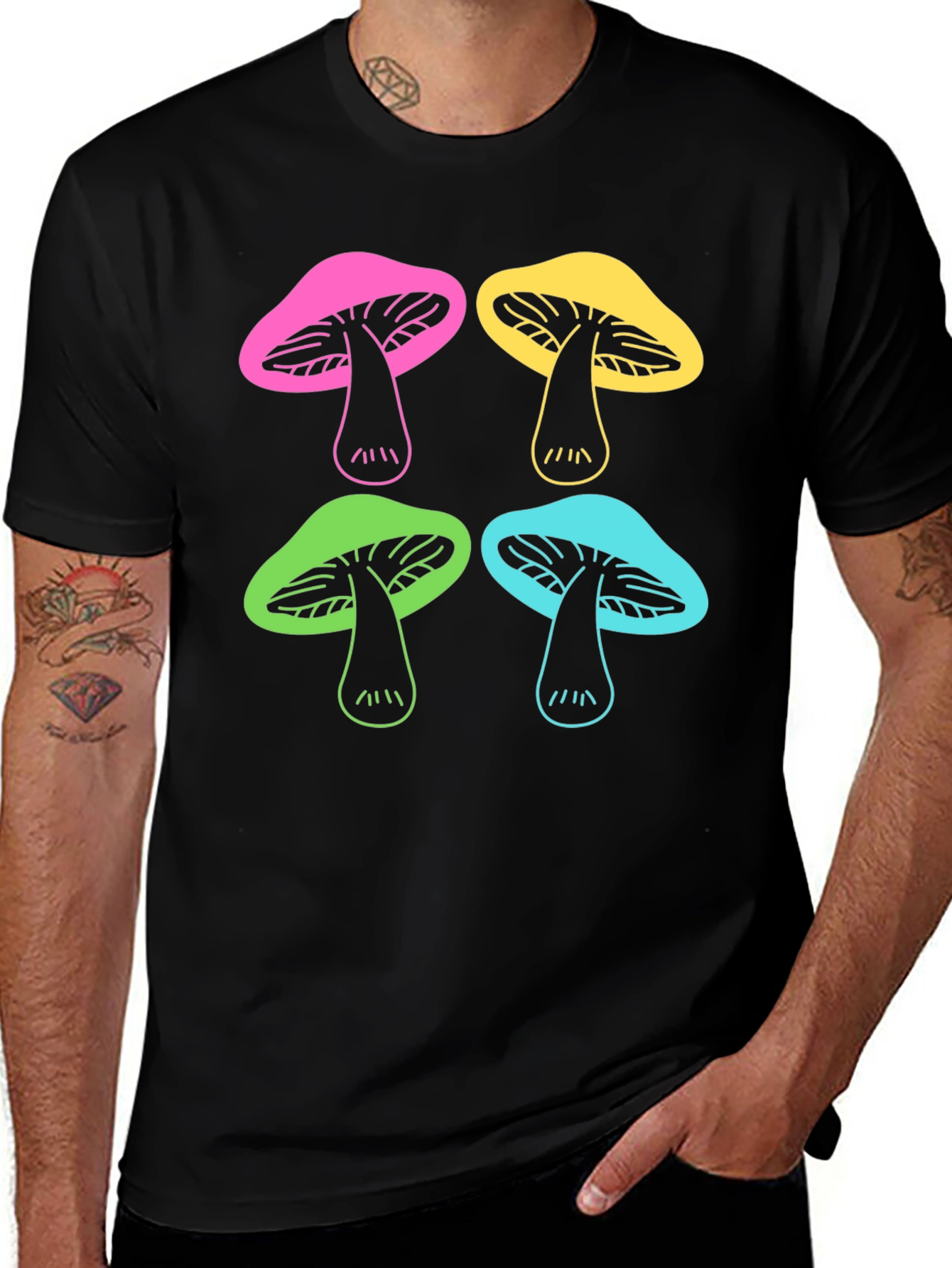Variant 7 of Funky Mushroom Graphic Tee - Black