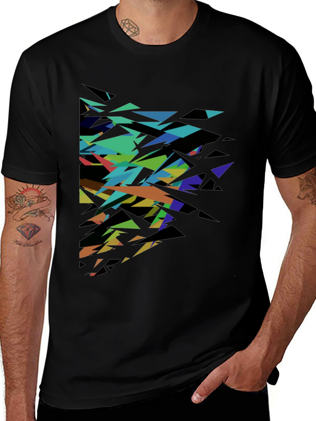 Variant 5 of Abstract Geometric Print Black T-Shirt