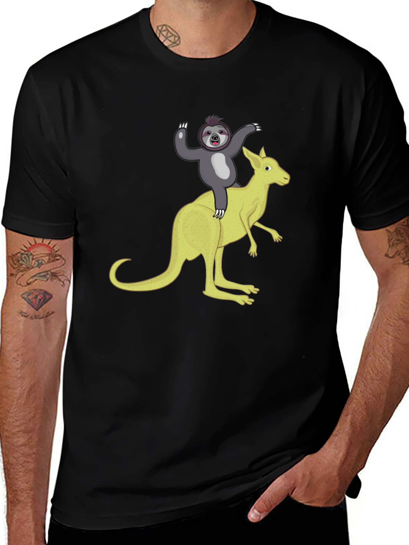 Variant 17 of Sloth Riding Kangaroo Graphic Tee