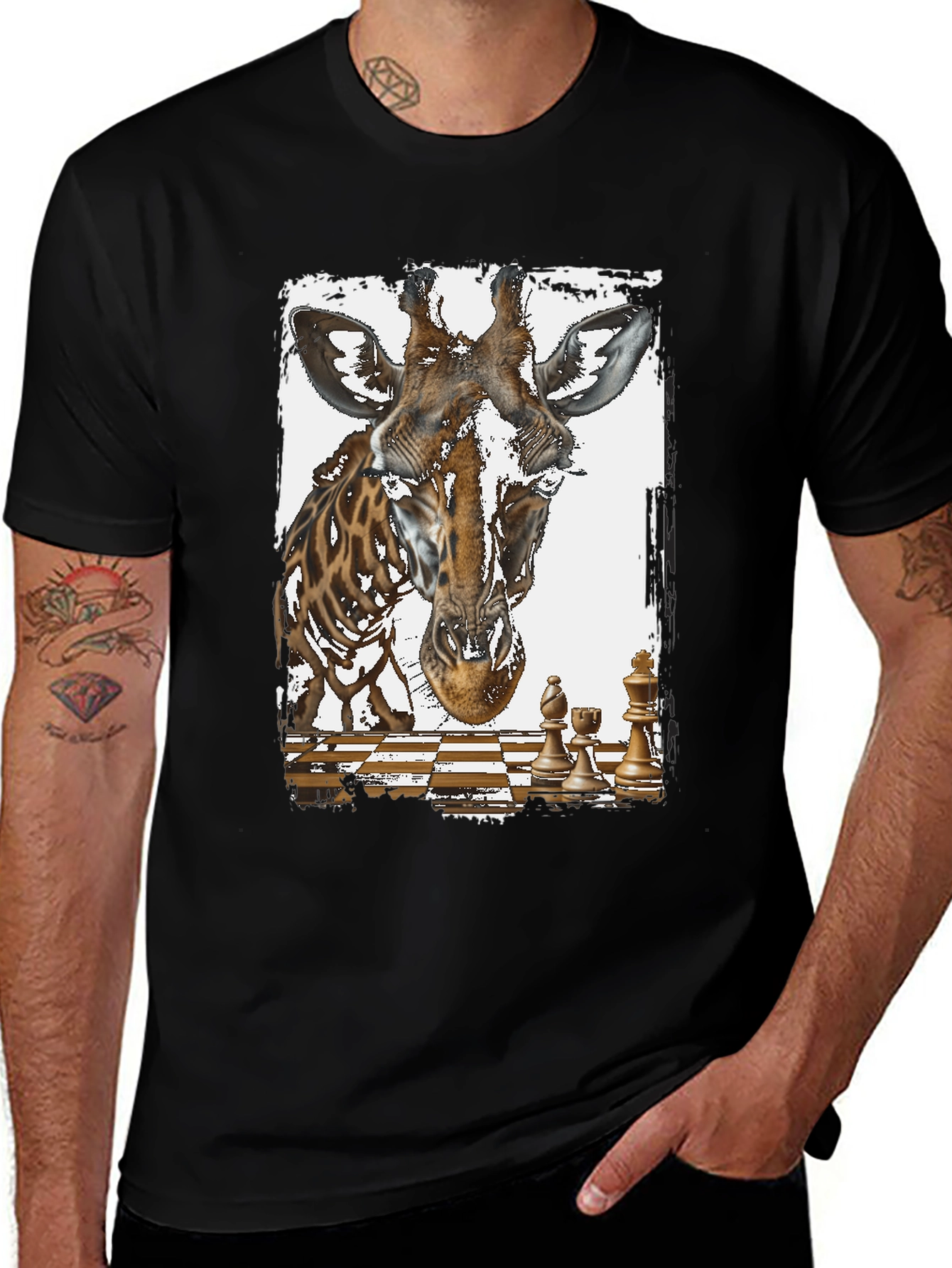 Variant 15 of Giraffe Chess Graphic Tee - Novelty Design T-Shirt