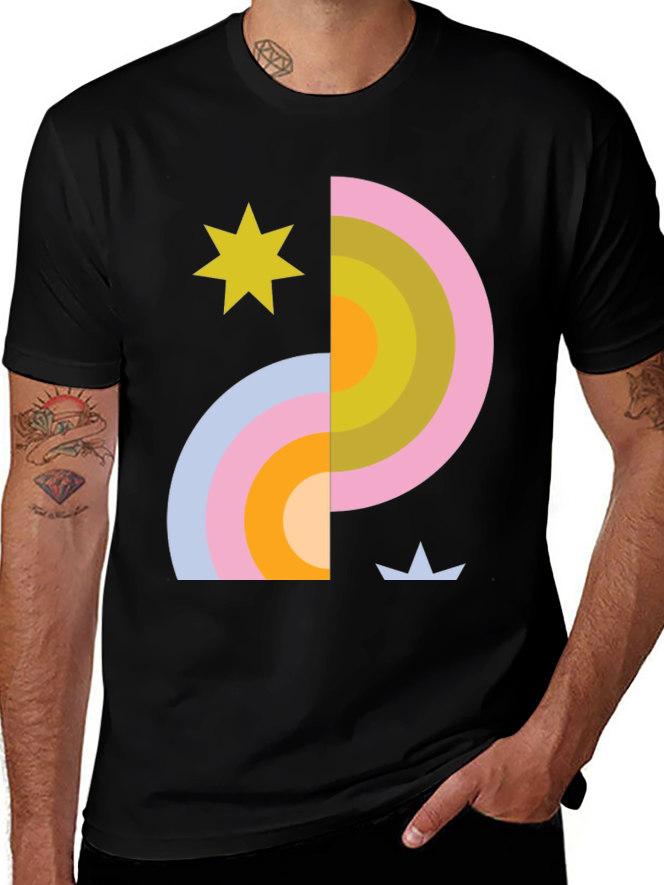 Variant 7 of Retro Rainbow & Star Graphic Tee - Black